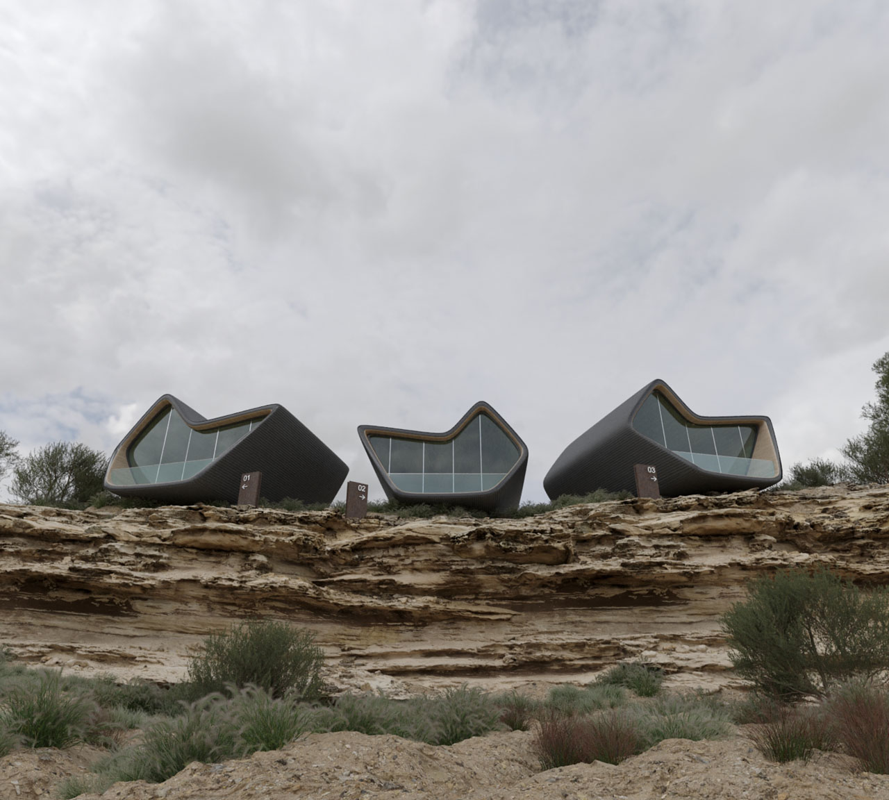 Cliff-shaped cabins in Saudi Arabia