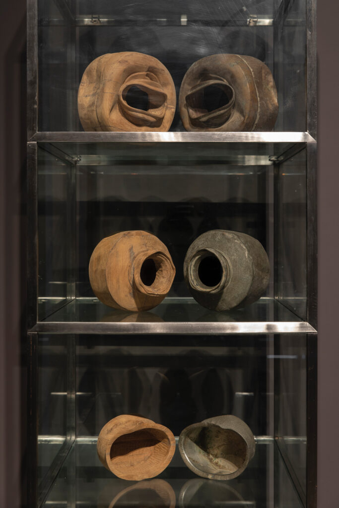 Sudarshan Shetty, Detail view of Untitled (2023). Wood, metal, glass, dimensions variable. Shown in Only Life, Myriad Places
