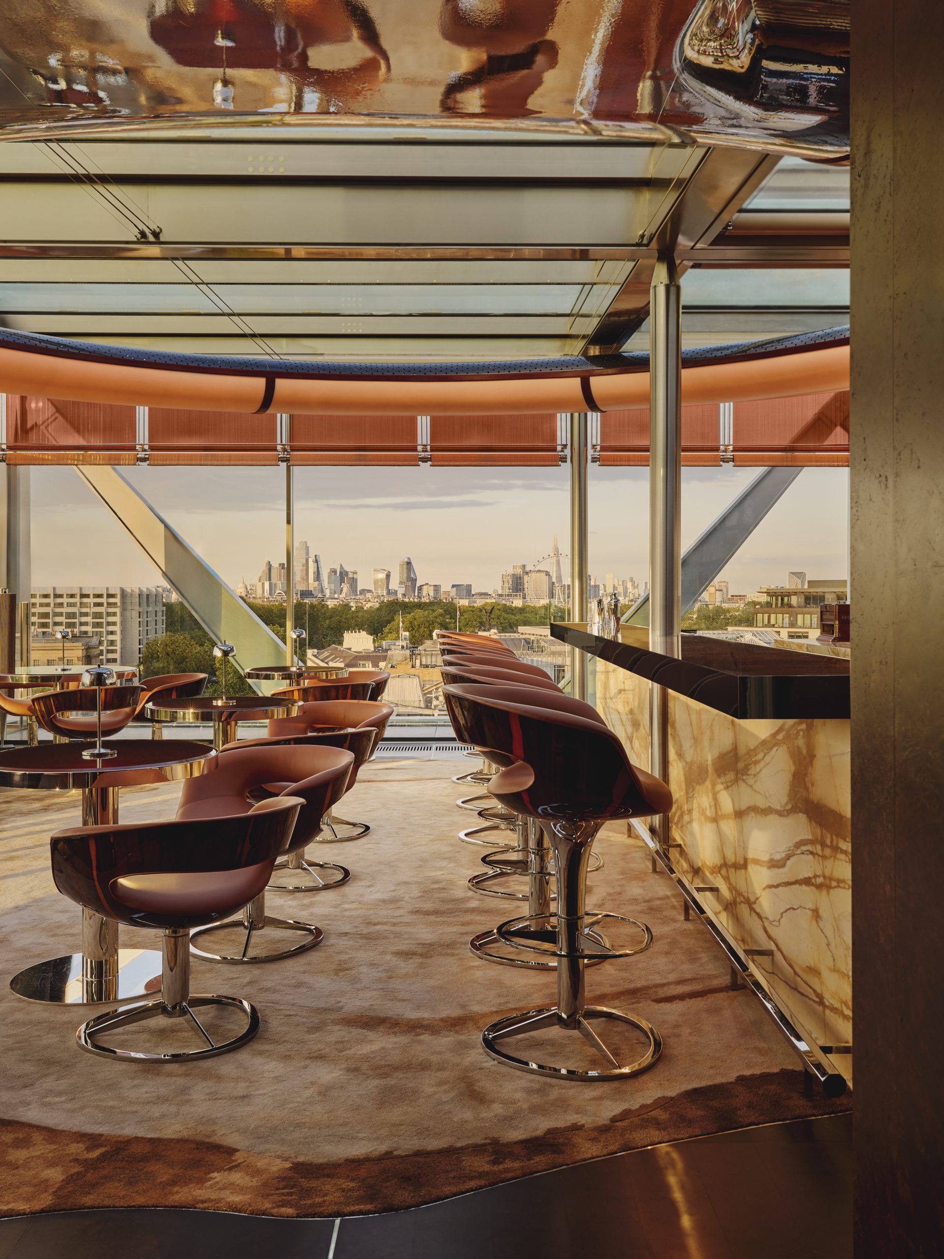 A bar at The Emory that shows unrivaled views of London