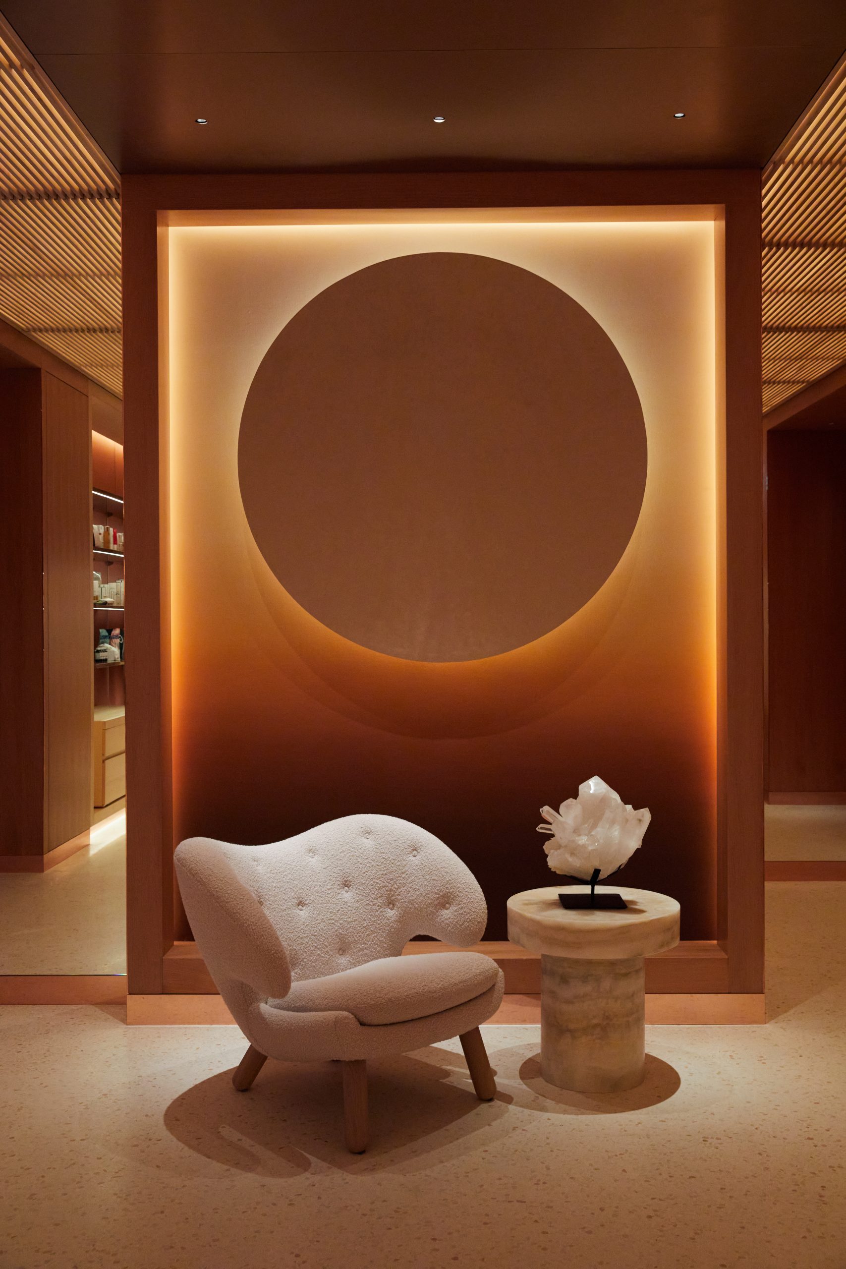 Seating at the Emory hotel lobby with intricate geometric designs