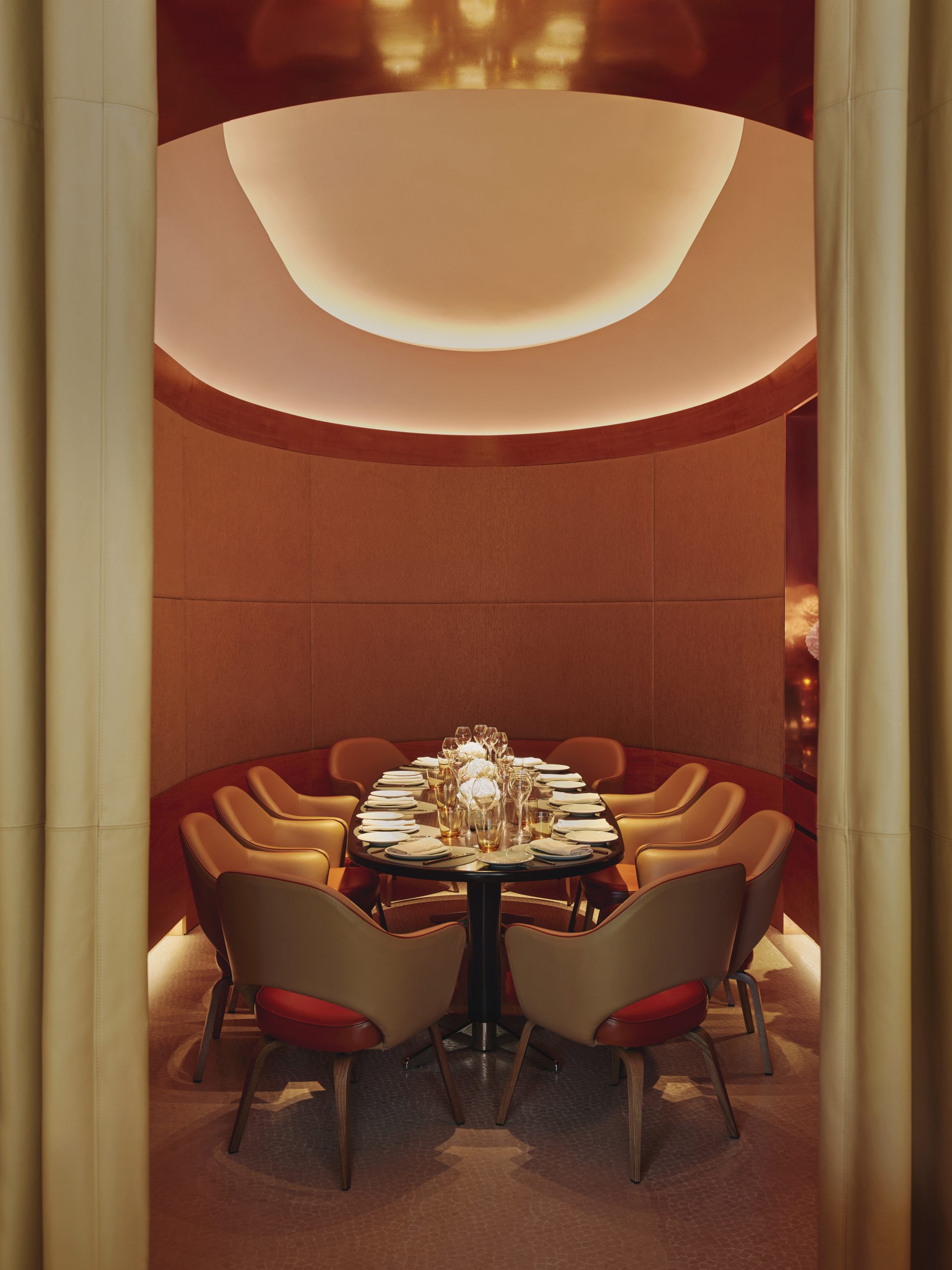 The ABC kitchen dining area, designed by Rémi Tessier. Decorated in warm tones and geometric designs