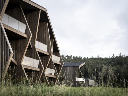 AEON exterior with traditional gable roofs and a dynamic façade design