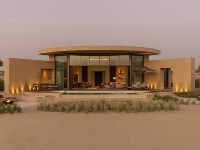 A villa in the desert with a pool