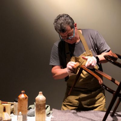 a man making furniture at dubai design week 2024