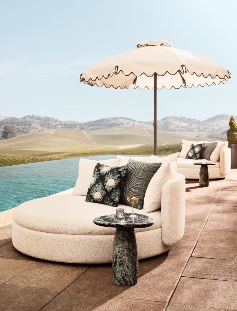 CB2 Lucie White Boucle Upholstered Outdoor Daybed 
