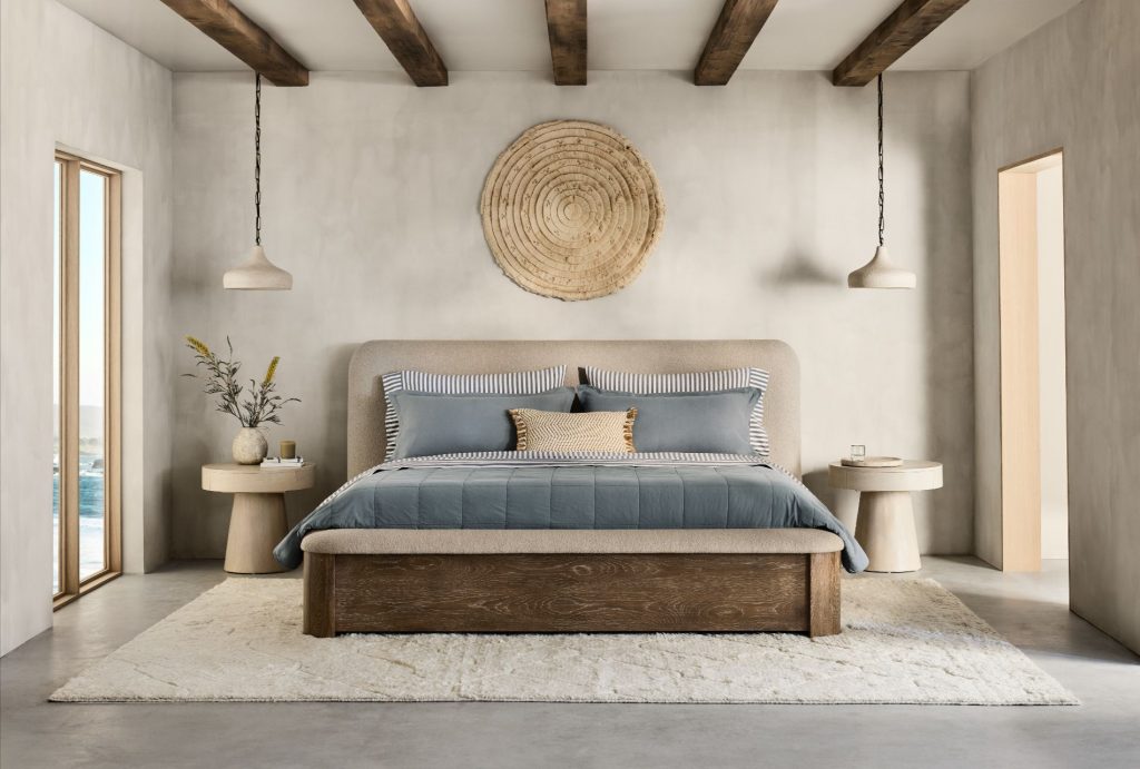Crate & Barrel Palermo Wood & Upholstered 2-Drawer Queen Storage Bed